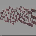 Pink Fence Scene Components With Various Shapes Arrangements And Lengths Displayed On Dark Background