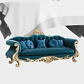 Teal Multi Seat Sofa with Velvet Upholstery Golden Ornate Accents and Plush Throw Pillows