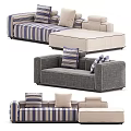 Modern Sectional Sofa with Striped Pattern Gray Upholstery Cushions and Ottoman 3d model