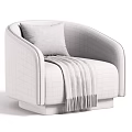Light Grey Modern Upholstered Lounge Chair With Plaid Decorative Pillow And Soft Tassel Throw Blanket
