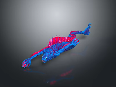 Artistic Blue And Red Fantasy Creature Model With Spikes And Unique Shape 3d model