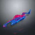 Artistic Blue And Red Fantasy Creature Model With Spikes And Unique Shape