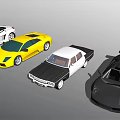 Yellow White And Black Sports Cars With Sedan Display In Studio Setup
