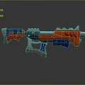 Vibrant Modern Weapon Featuring Red Blue Black Color Scheme and Sleek Design