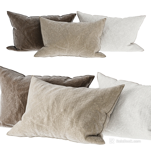 Soft Velvet Decorative Pillows in Brown Beige and White Tones for Home Decor 3d model 