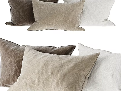 Soft Velvet Decorative Pillows in Brown Beige and White Tones for Home Decor 3d model