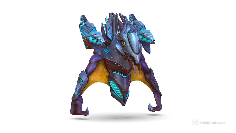 Sci Fi Mechanical Creature With Blue Glowing Details And Purple Body Structure 3d model