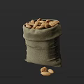 Whole Almonds in a Burlap Sack with Spilled Nuts on Dark Background