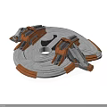 Industrial Orange White Circular Mechanical Component With Metallic Arms And Ring Structure