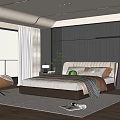 Modern Bedroom Interior With Upholstered Headboard Accent Chair And Area Rug