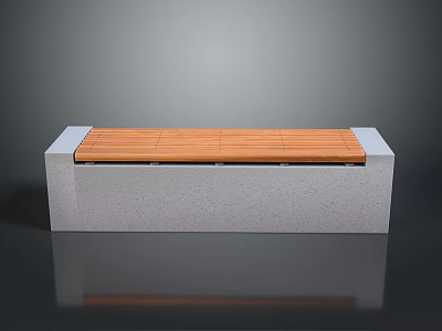 Modern Simple Bench Design With Concrete Base And Wooden Slat Seat 3d model