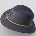 Dark Blue Wide Brim Hat With Yellow Ribbon Gold Buckle And Tassels