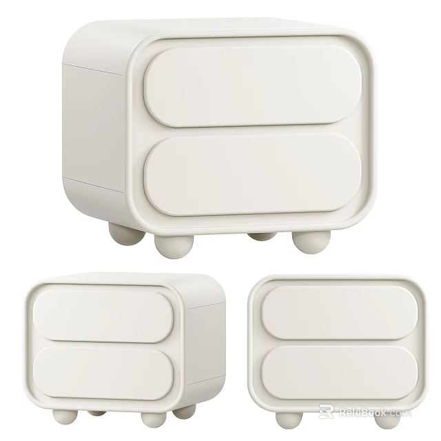Modern White Bedside Tables With Two Drawers And Short Round Legs Design 3d model