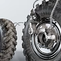 Off Road Tire Featuring Worn Tread And New Wheel Hub Mechanical Parts