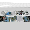 Open Magazine Pages Featuring Colorful Images and Text Content Layout 3d model