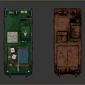 Modern Green Red Watercraft With Cabins Blue Containers And Rusted Brown Deck Vintage Vessel