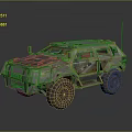 Camouflage Rusty Armored Military Vehicle With Large Tires Antenna Design