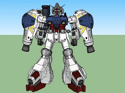 Mecha Robot Model With White Blue Red Armor And Mechanical Structure 3d model