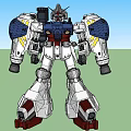 Mecha Robot Model With White Blue Red Armor And Mechanical Structure