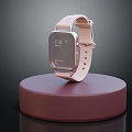 Stylish Modern Watch With Pink Strap And Square Dial Showing Time On Round Base 3d model