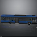 Blue Modern Bus With Black Roof Multiple Doors On Smooth Surface Reflection