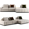 Light Beige Sectional Sofa With Brown Green Cushions Modular Design And Dark Base 3d model
