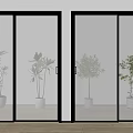 Modern Glass Sliding Doors with Black Frames and Indoor Plants on Wooden Floor