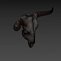 Weathered Bull Skull Against Blue Sky With Dry Land And Trees