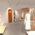 Rendersosa Clothing Store Interior With White Mannequins Orange Decorative Balls Display Racks And Modern Lighting