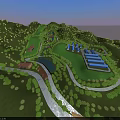 Aerial Master Plan of Mountainous Area with Greenery and Blue Roof Buildings