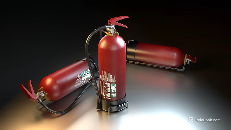 Red Fire Extinguishers As Essential Fire Safety Equipment With Clear Instruction Labels 3d model 