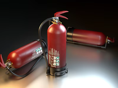 Red Fire Extinguishers As Essential Fire Safety Equipment With Clear Instruction Labels 3d model