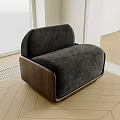 Modern Single Seater Sofa With Dark Gray Fabric Walnut Wooden Frame And Plush Cushions