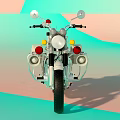Police Motorcycle With Red Siren Light White Body Side Storage Box And Brown Seat