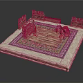 Traditional Courtyard Platform With Wooden Fences Ornate Floor And Stone Grinders