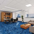 Sleek Modern Blue And White Reception Desk In Spacious Corporate Office Lobby With Brand Wall