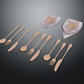 Elegant Wooden Tableware Set with Knives Forks Spoons and Decorative Patterned Napkins
