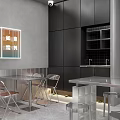 Modern Restaurant Open Kitchen Design With Bar Counter And Stainless Steel Stools