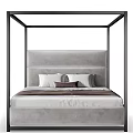 Modern Double Bed With Black Four Poster Frame And Gray Upholstered Headboard 3d model