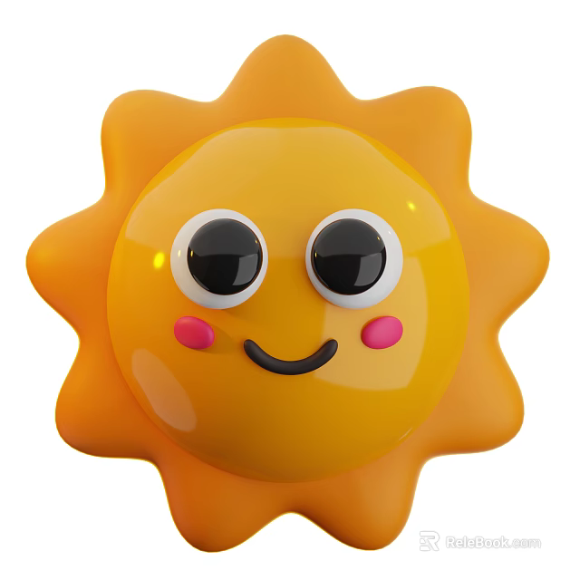 Cute Yellow Sun Game Character With Big Eyes Smiling Face And Pink Cheeks 3d model 