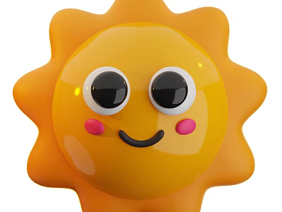 Cute Yellow Sun Game Character With Big Eyes Smiling Face And Pink Cheeks 3d model