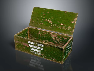 Vintage Green Wooden Wine Box with Open Lid and Peeling Paint 3d model