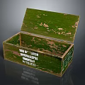 Vintage Green Wooden Wine Box with Open Lid and Peeling Paint