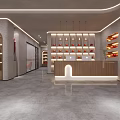 Modern Elegant Boutique Store Interior With Display Shelves Red Boxes Sofa Armchairs And Green Plants