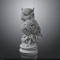 White Owl Sculpture With Perched Pose And Detailed Feathers On Base