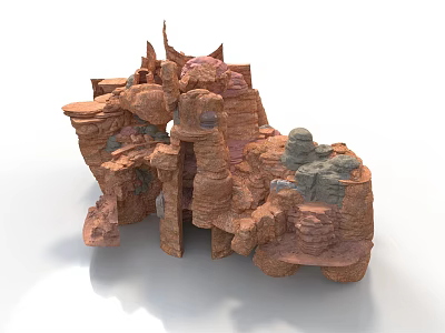 Fantasy Rock Structure With Layered Formations Spires Caves Gray And Reddish Brown Textures 3d model
