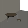 Large Round Coffee Table With Brown Tabletop Black Metal Legs And Small Round Side Table 3d model