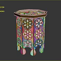 Intricate Octagonal Side Table With White And Gold Geometric Pattern And Decorative Legs 3d model