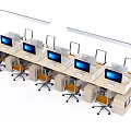 Modern Office Workstation Desks With Computers Ergonomic Chairs And Open Layout 3d model