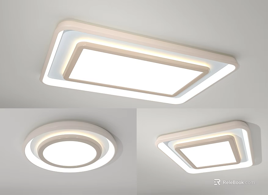 Modern Ceiling Lights With Rectangular Circular And Square Shapes White Frame Illuminated Sleek Design 3d model